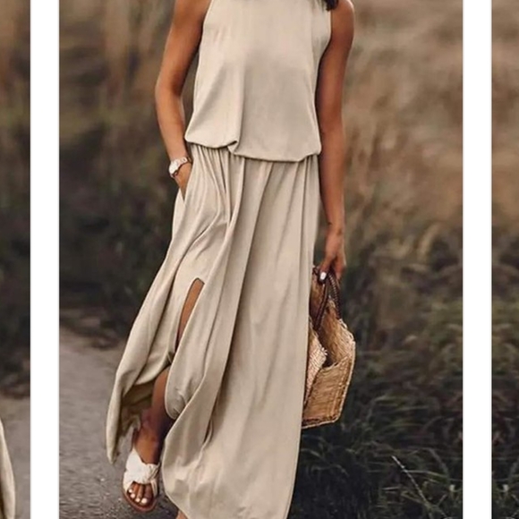 XL LEFT!!!  Summer Tank Maxi Dress Pocket Side Slit Boutique Casual - Picture 4 of 16